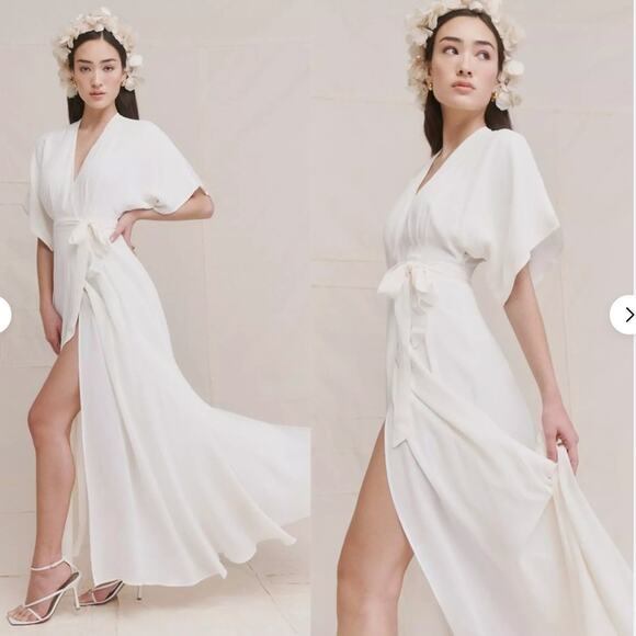 Reformation Winslow Dress White Ivory Maxi Wrap Kimono Wedding Womens New Large - Picture 14 of 14